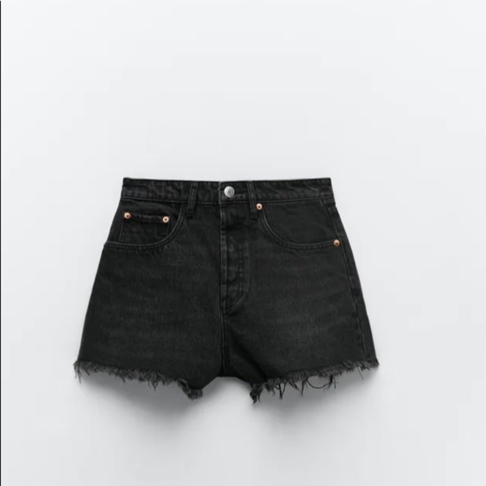 Zara Frayed Hi Rise Denim Shorts